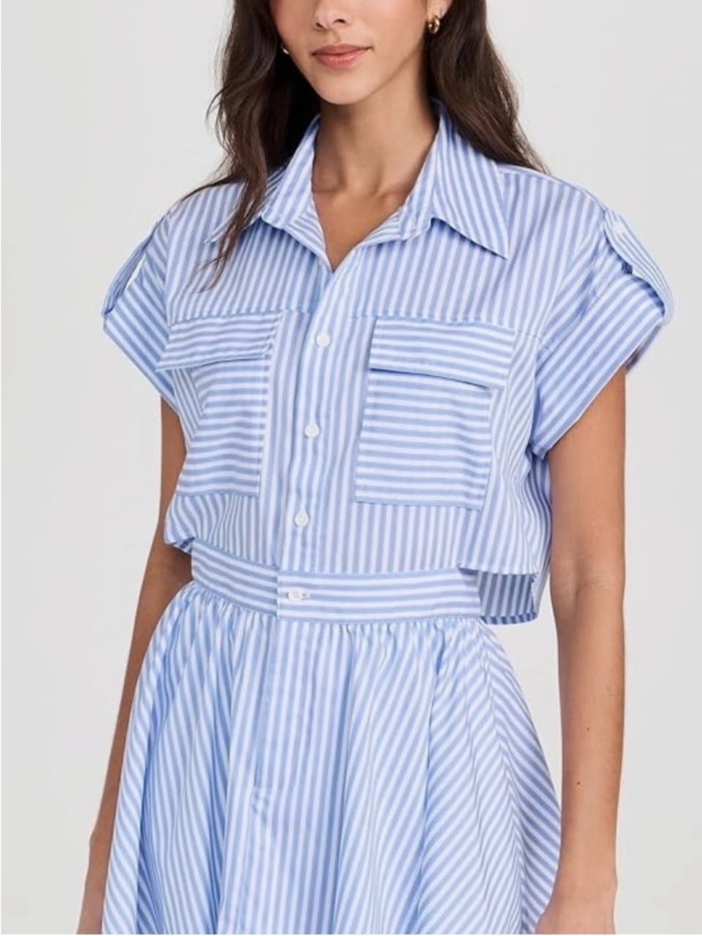 Striped Light Blue Cropped Button-Down Shirt - Picture 2 of 7